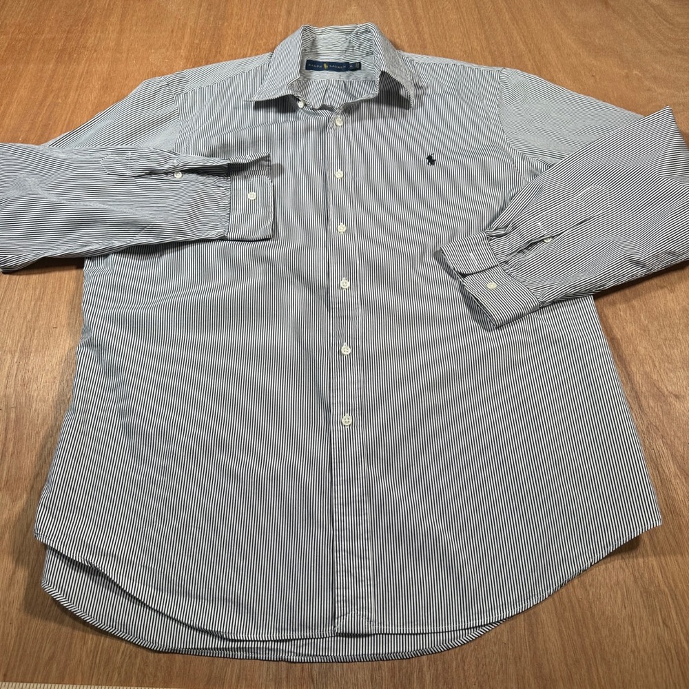 Ralph Lauren Button Down Shirt Mens XL Black White Striped Long Sleeve Cotton